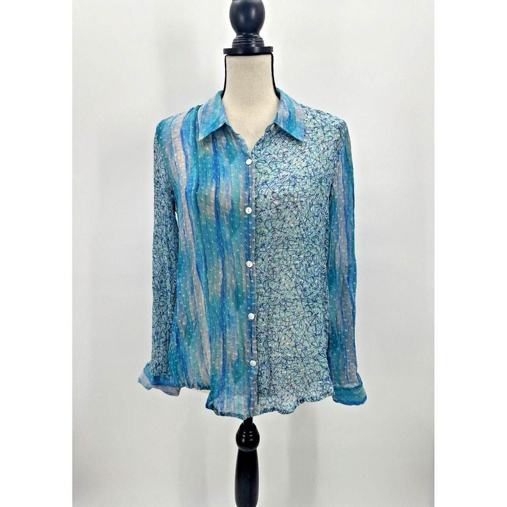 Nordstroms APNY Sheer Silk Top Medium Button Up Watercolor Wearable Art to Wear - Picture 1 of 16